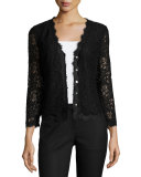 Bria Scalloped-Lace Cardigan, Black