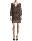 Gillian 3/4-Sleeve Embroidered Mini Dress, Multicolor