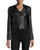 Celend Embellished-Sleeve Leather Jacket