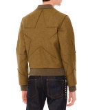 Cutout Star-Print Wool Bomber Jacket, Olive