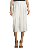 Pleated Silk Georgette Cropped Pants