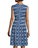 Sleeveless Floral Lace-Print Dress, Midnight