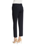Slim-Leg Stretch-Wool Ankle Pants, Navy Blue