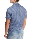Striped Short-Sleeve Leisure Sport Shirt, Indigo