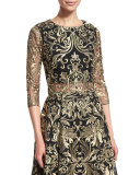 3/4-Sleeve Embroidered Top