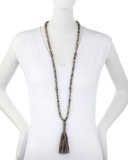 Labradorite Bead Necklace with Suede Tassel