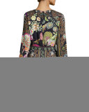 Long-Sleeve Printed Sheath Dress, Black
