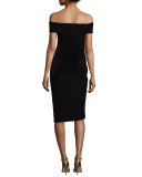 Velvet Off-the-Shoulder Sheath Dress, Black