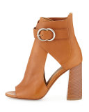 Millie Open-Toe Leather Bootie, Tan