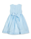 Sleeveless Floral-Trim Smocked Dress, Blue, Size 7-10