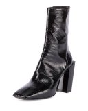 Patent Square-Toe Block-Heel Bootie, Noir