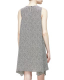 Sleeveless Bandhini Silk Dress, Natural/Black