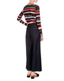Long-Sleeve Cactus-Striped T-Shirt, Poppy/Maroon Stripe