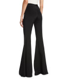 Stretch Silk Bell-Bottom Pants, Black