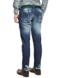 Distressed Straight-Leg Jeans, Blue