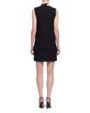 Tie-Neck Sleeveless Shift Dress, Black