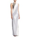 Sequined-Stripe Sleeveless Bias Gown, White