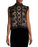 Sleeveless Boxy Lace Top, Black/Nude
