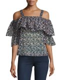 Floral-Print Cold-Shoulder Top, Multicolor Pattern