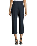 Sailor-Button Wide-Leg Cropped Pants, Midnight