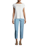 Decoupe Cap-Sleeve Eyelet Sweater, Cloud