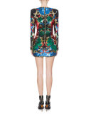 Embellished Baroque-Print Mini Dress, Multi Colors