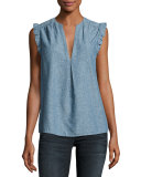 Blaine Sleeveless Chambray Top, Blue