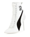 Suede 105mm Sneaker Bootie, White/Black