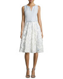 Lace-Skirt Sleeveless Cocktail Dress, Ivory Sky