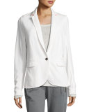 City Cotton Contrast Collar Blazer, White/Pink