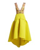 Sleeveless Floral & Crepe Gown, Chartreuse