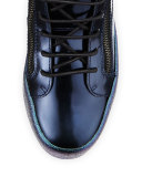 Mid-Top Leather Sneaker with Ombre Sole, Blue