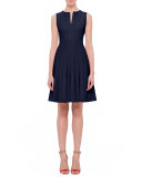 Sleeveless Fit-&-Flare Zip Dress, Navy