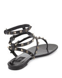Rockstud Flat Gladiator Sandal, Noir
