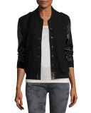 Wool-Blend & Leather Bomber Jacket, Black