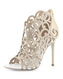Scroll Laser-Cut Crystal 105mm Bootie, White