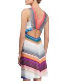 Striped Sheath Dress W/Cutout, Gray Multi Bright