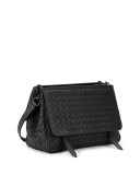 Intrecciato Medium Flap-Tab Bag, Black