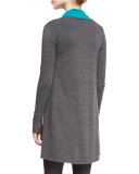 Reversible Waterfall-Drape Colorblock Sweater, Flint Melange/Peacock
