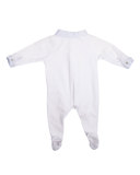 Button-Front Footie Pajamas, White/Blue, Size 3-9 Months