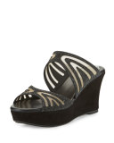 Crystal Two-Band Wedge Slide Sandal, Black