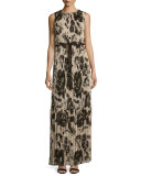 Floral Pleated Sleeveless Maxi Dress, Alabaster/Multi