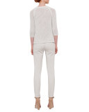 Half-Sleeve Crochet Pullover, White