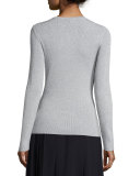 Metallic Ribbed Crewneck Sweater, Pearl Heather