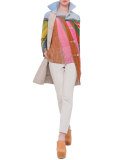 Reversible Button-Front Long Coat, Ranunculus/Multi Colors