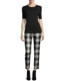 Aubree 2 Cropped Plaid Pants, Black/Silver