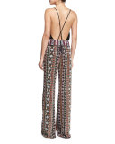Embellished Wide-Leg Pants, Black/Multicolor