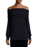 Off-the-Shoulder Wool-Blend Sweater, Marine