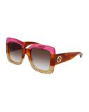 Glittered Gradient Oversized Square Sunglasses, Fuchsia/Havana/Gold