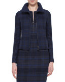 Eda Fitted Plaid Wool Jacket, Blue Jay